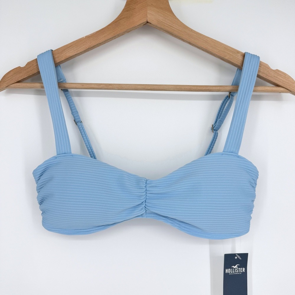 NWT Hollister Baby Blue Ribbed Swim‎ Bikini Top Padded XS